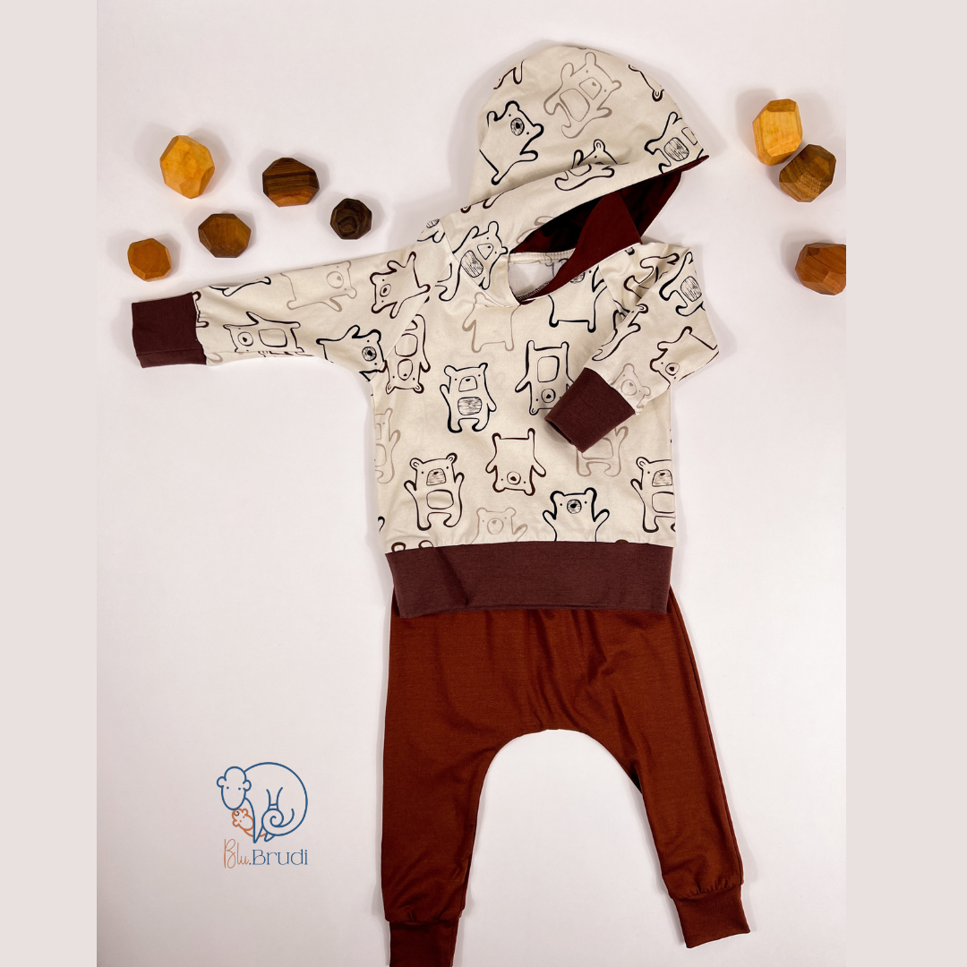 Bio Kapuzenhoodie Bärenprint für Kinder | Blu.Brudi