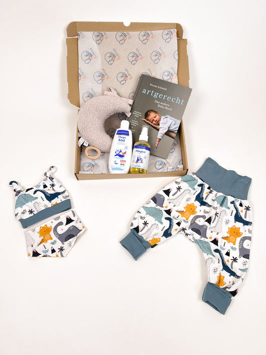 Bio Mitwachshose - Geschenkset „Babyglück" Dinoprint | Blu.Brudi
