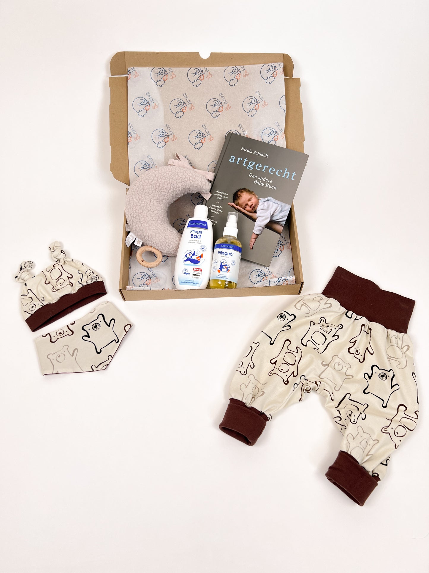 Bio Mitwachshose - Geschenkset „Babyglück" Bärenprint | Blu.Brudi